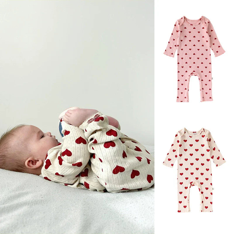 Spring Arrival Baby Unisex Long Sleeves Cute Heart Pattern Rompers-0