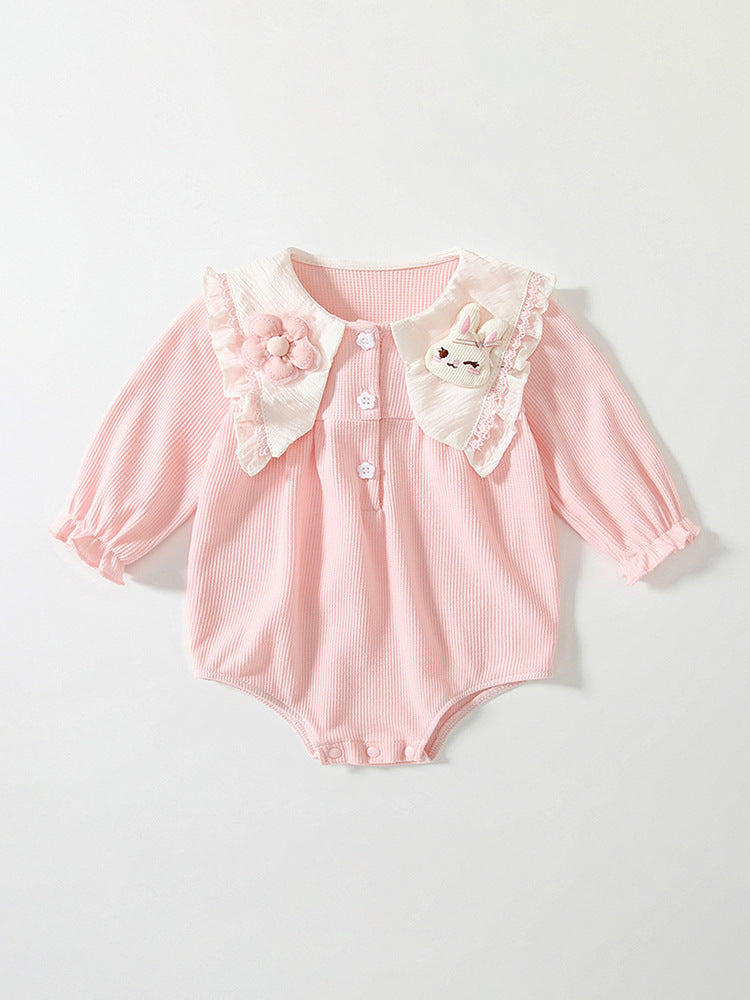 Spring Arrival Baby Girls Flowers and Rabbits Pattern Pink Onesies Bodysuits