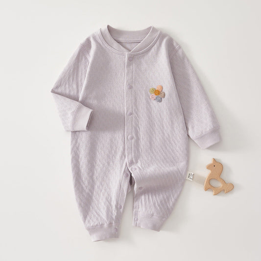 Spring Arrival Baby Unisex Long Sleeves Flowers Embroidered Pattern Rompers