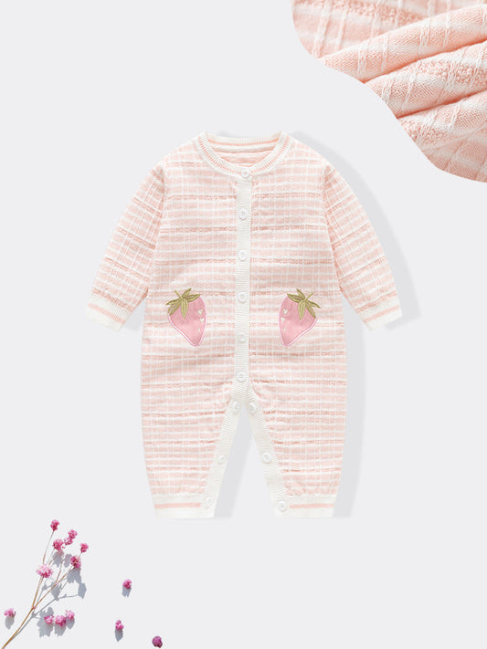 Autumn and Winter Arrival Baby Girls Knitted Strawberry Pattern Rompers