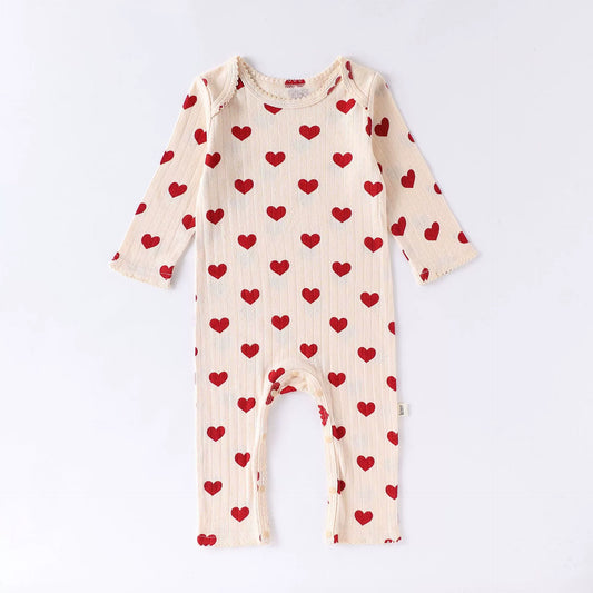 Spring Arrival Baby Unisex Long Sleeves Cute Heart Pattern Rompers