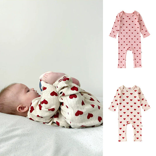 Spring Arrival Baby Unisex Long Sleeves Cute Heart Pattern Rompers-0