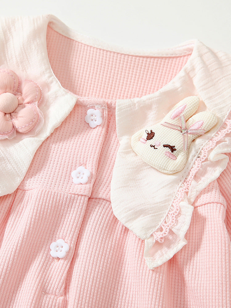 Spring Arrival Baby Girls Flowers and Rabbits Pattern Pink Onesies Bodysuits