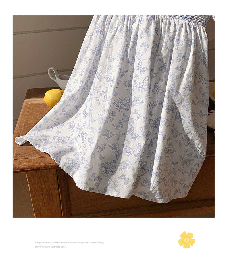 Summer Baby Kids Girls Short Sleeves Butterfly Pattern Printed Dress