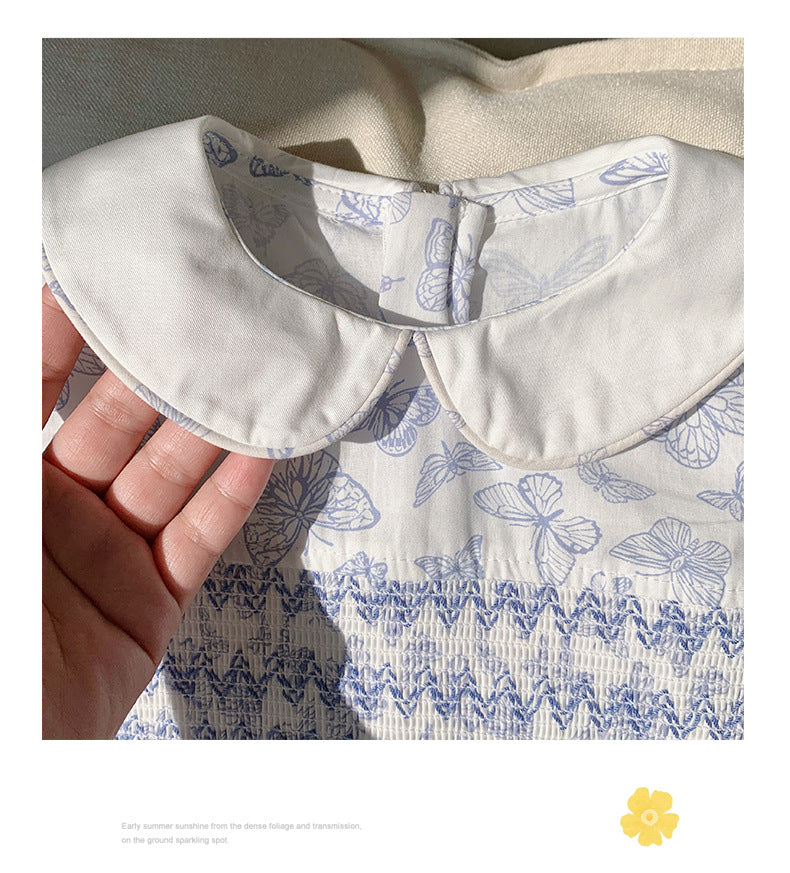 Summer Baby Kids Girls Short Sleeves Butterfly Pattern Printed Dress