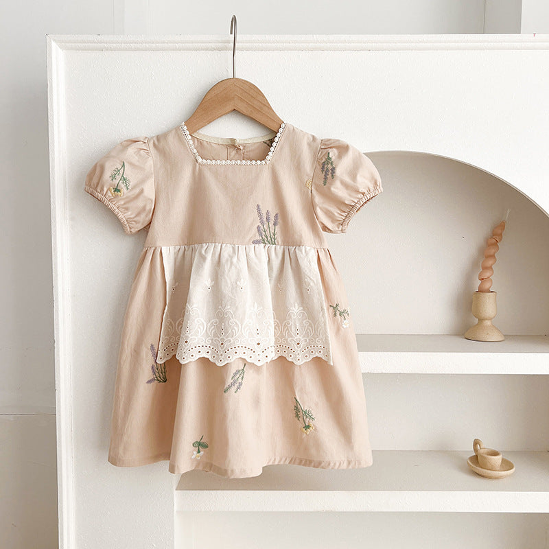 Summer Baby Girls French-style Flowers Embroidery Pattern Short-sleeved Onesies and Dress – Princess Sister Matching
