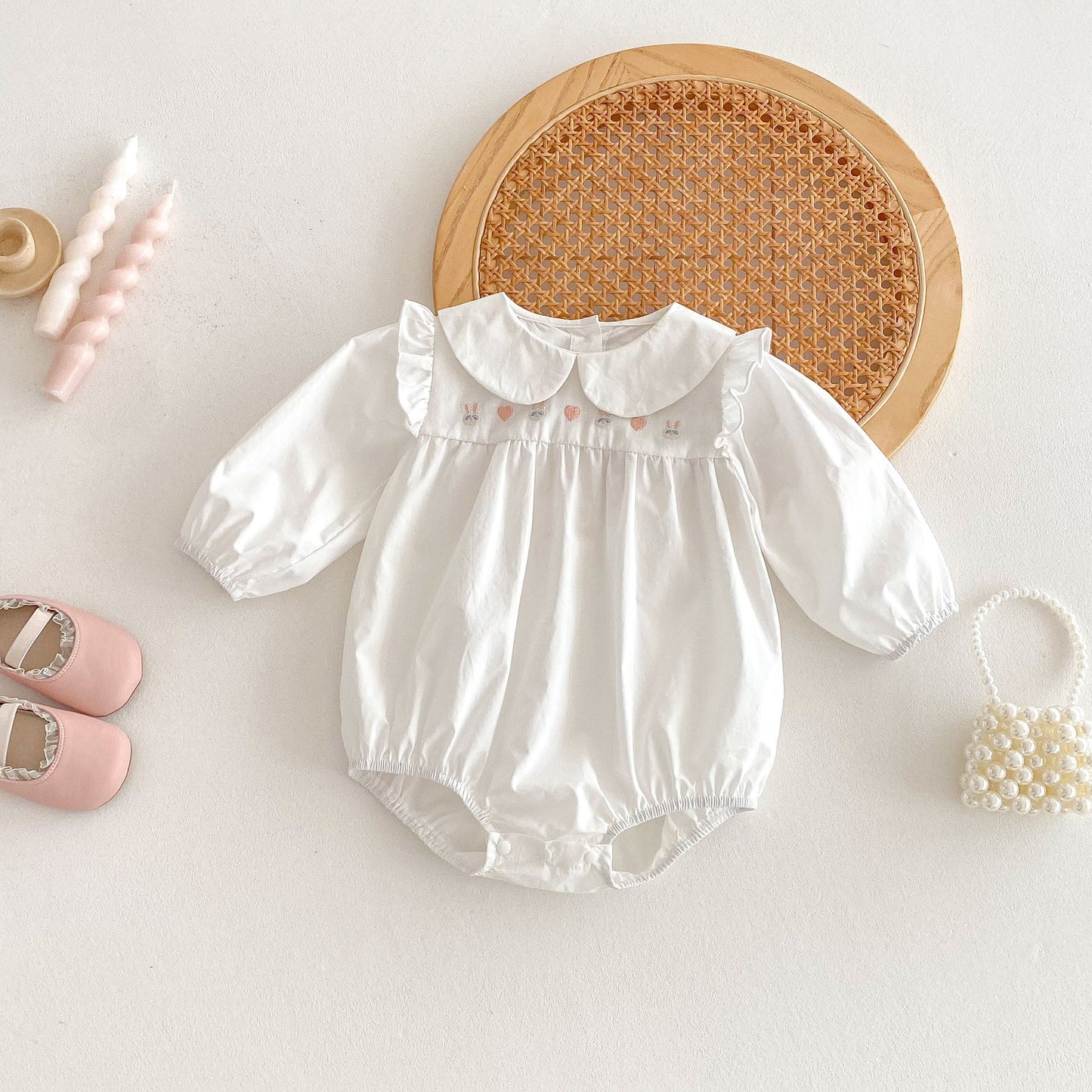 Spring Arrival Baby Girls Cute Rabbits and Heart Pattern Long Sleeves Onesies