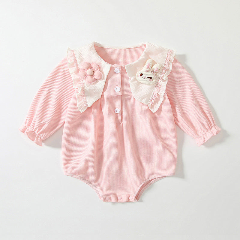 Spring Arrival Baby Girls Flowers and Rabbits Pattern Pink Onesies Bodysuits